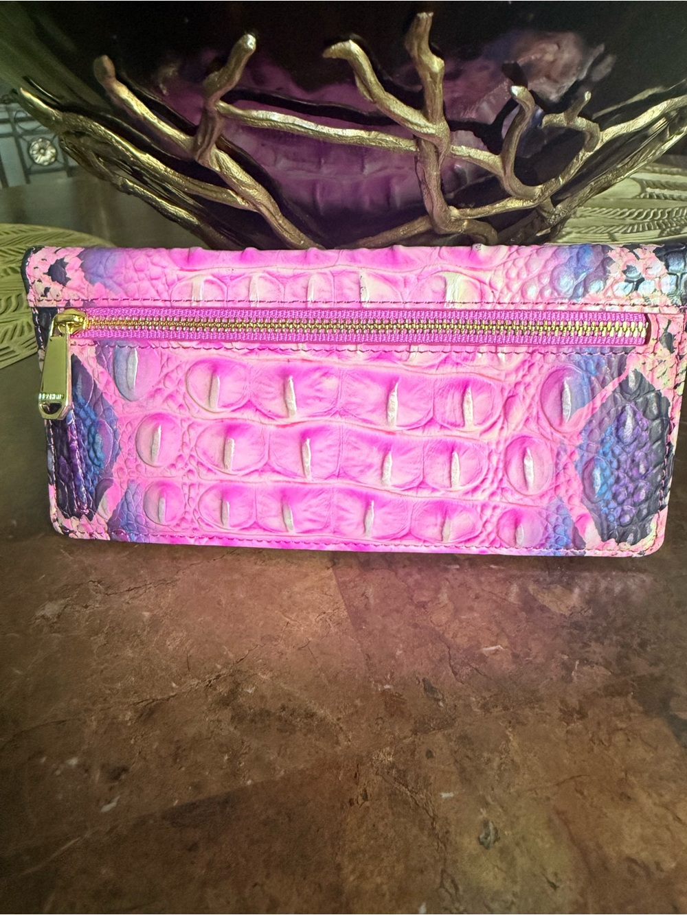 Brahmin Pink and Purple Ombre Croc/Cobra-Embossed Wallet - Picture 2 of 5